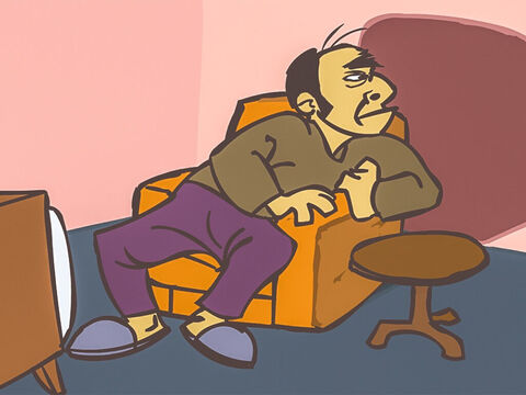 He settled down to watch television but was interrupted by a knock on the door. – Slide 11