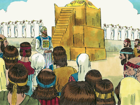 The first part of the project was to lay the foundations of the temple and when these were set, the people gathered to worship God. The priests and Levites led the worship, singing the same songs their ancestors had sung when the original temple had been built in the days of Solomon. – Slide 14