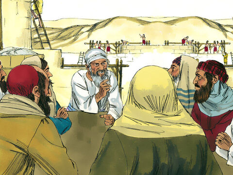 As a result, the work on the temple stopped for about 16 years. Instead the Jews put their energies into building expensive houses for themselves. King Cyrus of Persia died and King Darius succeeded him. During the second year of King Darius’ reign two prophets, Haggai and Zechariah, spoke messages from God urging the Jews to continue with the rebuilding work on the temple. Zerubbabel and Jeshua got the builders back to work once more. – Slide 3