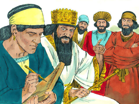 King Darius immediately gave orders to Tattenai, the chief official of the region, not to stop the temple being built and to keep the enemies of the Jews away from the building site. Furthermore, the work on the temple was to be paid from the taxes raised in the region. The priests were to be given animals for sacrifice and wheat, salt, wine and oil. Anyone who disobeyed this order, or tried to change this law, would be hanged. – Slide 9