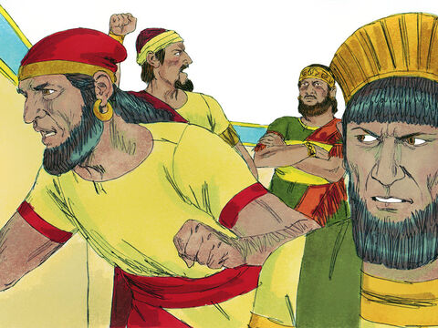 When the people realised that the king was refusing to listen to them, they began shouting, ‘Down with David and all his relatives! Rehoboam can be king of his own family! Let’s go home!’ As the prophet had foretold, ten tribes deserted the king and only the tribes of Judah and Benjamin remained loyal. – Slide 18