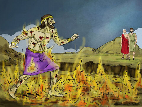 The rich man was in torment in hell and looked up and saw Abraham far away with Lazarus. He shouted, “Father Abraham, have pity on me and send Lazarus to dip the tip of his finger in water and cool my tongue, because I am in agony in this fire.” – Slide 6