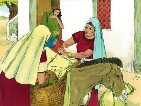 When Naomi heard that the Lord had provided food for the people back in Bethlehem she decided to return. The three widows packed up their belongings. – Slide 5