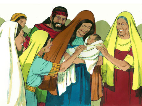 So Boaz married Ruth and the Lord blessed them with a son. Women told Naomi, ‘Praise the Lord. He has looked after you in your old age. Ruth loves you and is better to you than seven sons.’ Ruth and Boaz’s son was called Obed. Obed was the father of Jesse whose youngest son David became King of Israel. A descendant of David was Mary the mother of Jesus. – Slide 11
