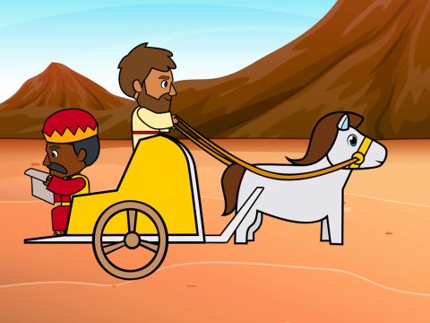 At the same time a very important official who looked after the money of the Queen of Ethiopia was travelling through the desert to Jerusalem. – Slide 3