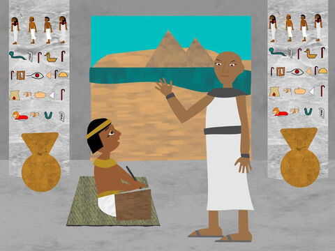 The baby grew and was brought up as the son of Pharaoh’s daughter in the royal palace and was taught all the knowledge of the Egyptians. And the princess called his name Moses because she said ‘I drew him out of the water’. – Slide 7