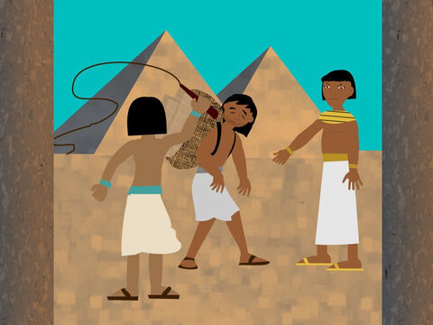 When Moses grew up he left the palace and went to see the Israelites who were his people. He saw one of the Egyptians hurting a slave. – Slide 8