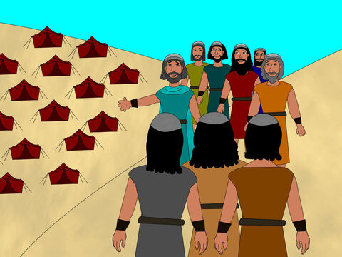 Then Joshua told his officers to go to everyone in the camp and tell them, ‘Get some food ready, soon we cross the Jordan river.’ – Slide 2