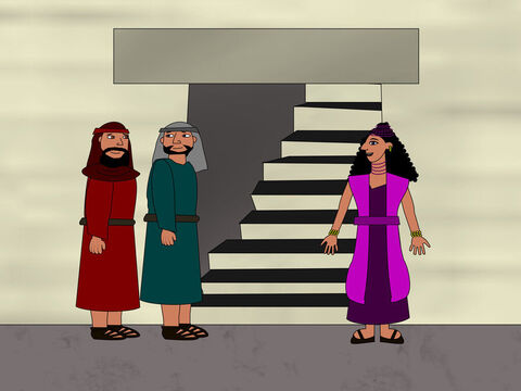 The two spies met a woman called Rahab who let them stay in her house. – Slide 5
