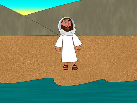 Early the next morning Jesus stood on the shore but the disciples did not know it was Him. ‘Children, have you caught any fish?’ He asked them. – Slide 3