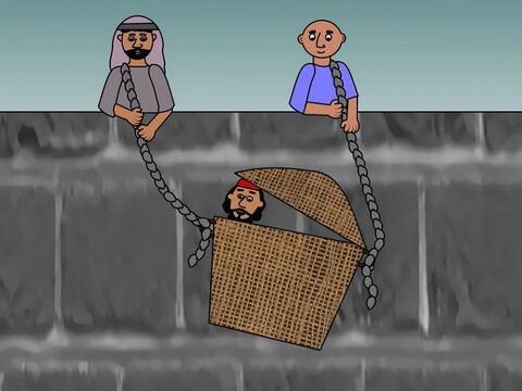 However not everyone liked Saul and some searched the city hoping to capture and kill him. Saul found out about their plans and some of his friends helped him to escape over the city walls hiding in a basket. – Slide 11
