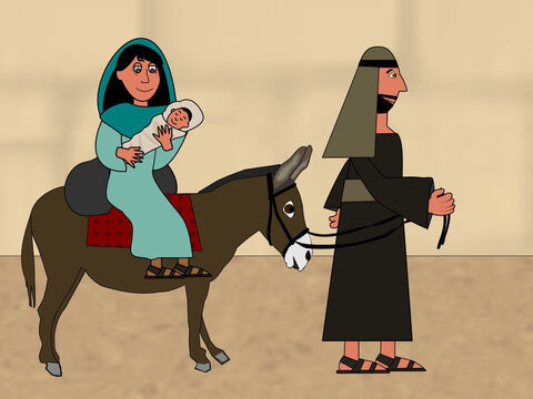 A little while after Jesus was born, Mary and Joseph took Him to the temple in Jerusalem for a special dedication called Purification. Mary and Joseph bought two small birds to offer to God as a sacrifice. – Slide 1