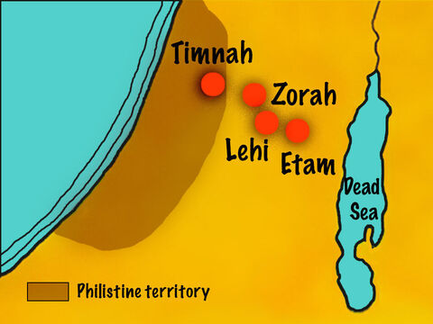The Philistines retaliated by setting up camp in Judah and spreading out near the town of Lehi. – Slide 7