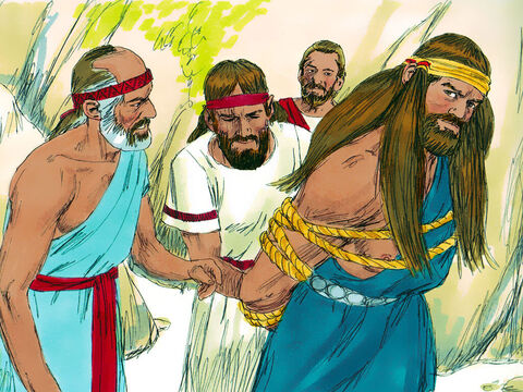 ‘We have come to tie you up and hand you over to the Philistines,’ the men of Judah told Samson. When they promised not to kill him, Samson allowed them to tie him up with two new ropes. – Slide 10
