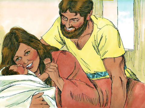 Some time later the son they had been promised was born. They named him Samson. – Slide 10
