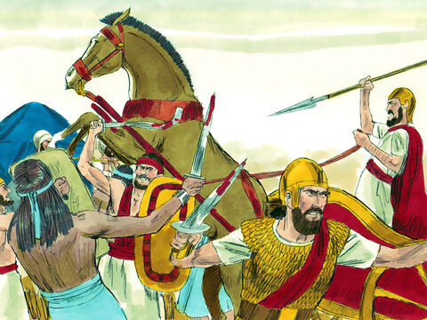 They went into battle against the Philistines again. 30,000 Israelite soldiers died that day. The survivors turned and fled to their tents. The Ark of God was captured, and Hophni and Phinehas, the two sons of Eli, were killed. – Slide 18