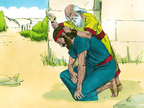 When they were alone, Samuel took a flask of olive oil and poured it on Saul’s head. ‘Has not the Lord chosen you to be a ruler over His land?’ Samuel asked. He then told Saul of three things that would happen to him. – Slide 14