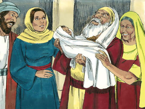 An 84-year-old widow called Anna was in the Temple that day and she saw Simeon talking to Mary and Joseph. She also began thanking God for sending the Saviour of the world. – Slide 6