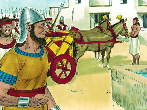 Another of David’s sons, Adonijah, the younger brother of Absalom, saw an opportunity to make himself King instead. He got chariots and horses ready, with fifty men to run ahead of him – Slide 2