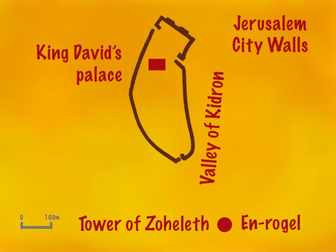 Joab, commander of the army, and Abiathar the priest, gave him their support. But Zadok the priest, Benaiah, one of David’s mighty men, Nathan the prophet, and David’s special guard remained loyal to him. Adonijah went to the Stone of Zoheleth near En Rogel to make sacrifices. – Slide 3