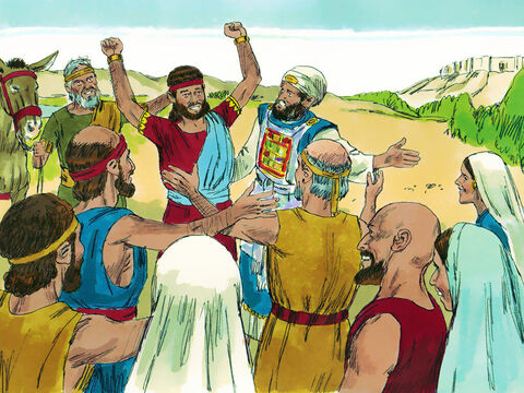 People played pipes and celebrated so loudly that the ground shook. The noise could be heard further down the Kidron valley where Adonijah and his rebels were finishing their feast. At first Adonijah thought it must be good news. – Slide 9
