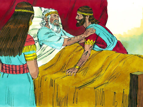When David was close to death he told Solomon, ‘Be strong and obey God. If you keep his laws you will prosper.’ David reminded Solomon of the promise God had made him, ‘If you do what is right and are faithful with all your heart and soul, you will never fail to have a successor on the throne of Israel.’ – Slide 13
