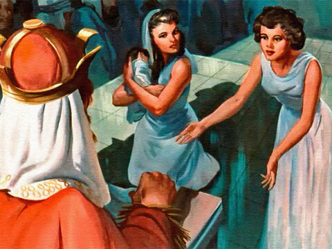 ‘No! The child is mine!’ the first woman said to the king. – Slide 12