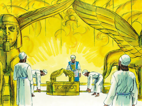 It was put in the Most Holy Place beneath the wings of the cherubim. – Slide 11
