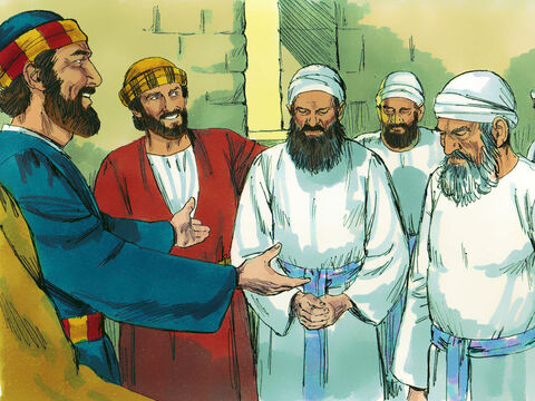 Everyone was pleased and the seven new deacons got to work. More and more people were told about Jesus. – Slide 5