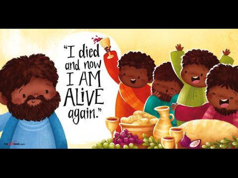 “Don’t be afraid,” said Jesus. <br/>“It really is me!”  <br/>“I died and now I am alive again.” <br/>Now you can be friends with God forever! <br/>Jesus’ friends were...  <br/>HAPPY <br/>HAPPIER <br/>THE HAPPIEST they had ever been in their whole lives. – Slide 10