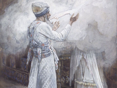 While Zechariah was in the sanctuary, an angel of the Lord appeared, standing to the right of the incense altar. ‘Don’t be afraid, Zechariah!’ the angel said,  ‘God has heard your prayer. Your wife, Elizabeth, will give you a son, and you are to name him John. He will be filled with the Holy Spirit, even before his birth and turn many Israelites to the Lord. He will be a man with the spirit and power of Elijah who will prepare the people for the coming of the Lord.’ <br/>Luke 2:11-17). <br/>The Vision of Zacharias - James Tissot - Brooklyn Museum. – Slide 3