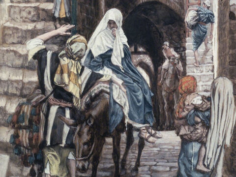 When the Roman emperor, Augustus, decreed that a census should be taken throughout the Roman Empire, it meant Mary and Joseph had to register in Bethlehem in Judea, David’s ancient home.  <br/>When they arrived the town was full and there were no lodgings available for them to stay. <br/>(Luke 2:1-5). <br/>Joseph Seeks a Lodging in Bethlehem - James Tissot - Brooklyn Museum. – Slide 13