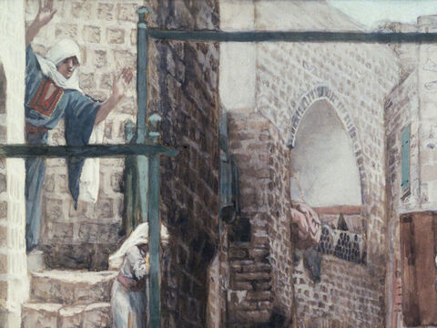 An innkeeper offered them shelter in a stable. <br/>(Luke 2:7). <br/>Joseph Seeks a Lodging in Bethlehem - James Tissot - Brooklyn Museum. – Slide 14