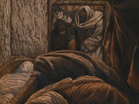 As it was the Jewish day of Preparation and since the tomb was nearby, they laid Jesus there. <br/>(John 19:22). <br/>Jesus in the Sepulchre – James Tissot – Brooklyn Museum. – Slide 9
