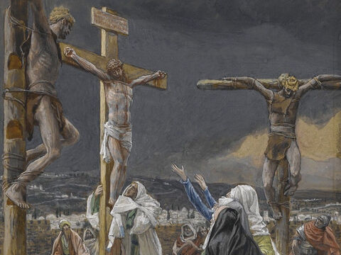 When Jesus had received the drink, He said, ‘It is finished.’ With that, He bowed His head and gave up His spirit. <br/>(John 19:29). <br/>The Death of Jesus - James Tissot - Brooklyn Museum. – Slide 8