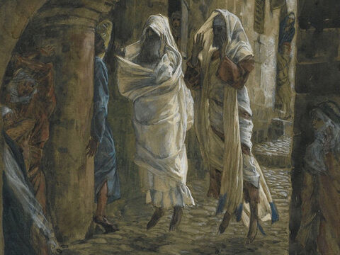 The bodies of many holy people who had died were raised to life. <br/>(Matthew 27:52). <br/>The Dead Appear in Jerusalem - James Tissot - Brooklyn Museum. – Slide 12