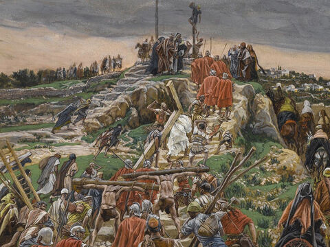 A large crowd trailed behind, including many grief-stricken women. <br/>(Luke 23:27). <br/>The Procession Nearing Calvary - James Tissot - Brooklyn Museum. – Slide 9