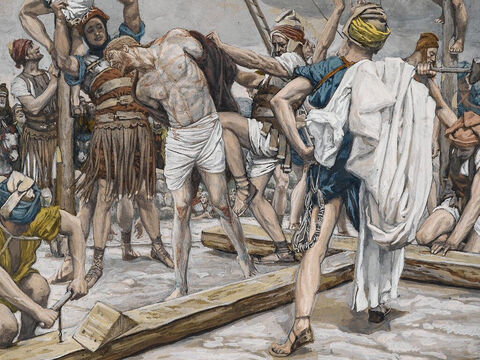 It was nine o’clock in the morning when they crucified Jesus. <br/>(Mark 15:25). <br/>Jesus Stripped of His Clothing - James Tissot - Brooklyn Museum. – Slide 10