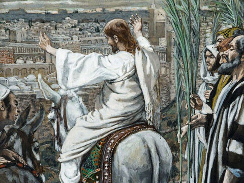 As Jesus approaches Jerusalem and sees the city, He weeps over it. <br/>(Luke 19:41-44). <br/>The Lord Wept - James Tissot - Brooklyn Museum. – Slide 6