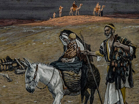 After the wise men had gone, an angel of the Lord appeared to Joseph in a dream. ‘Get up, take the child and His mother, and flee to Egypt. Stay there until I tell you, because Herod intends to search for the child and kill Him.’ So that night, Joseph took Mary and Jesus and headed for Egypt. <br/>(Matthew 2:13-15). <br/>The flight into Egypt - James Tissot - Brooklyn Museum. – Slide 10