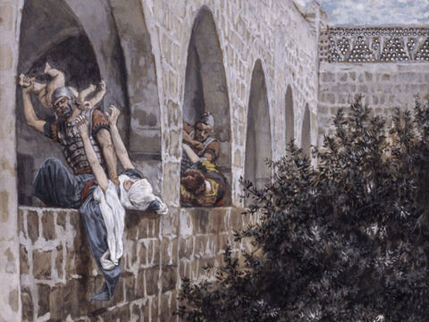 Herod flew into a rage when he learned that he had been tricked by the wise men, so he ordered the execution of all the male children in Bethlehem and surrounding regions, who were two years old and younger. <br/>(Matthew 2:16-18). <br/>The Massacre of the Innocents - James Tissot - Brooklyn Museum. – Slide 11