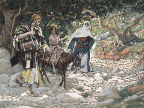 Joseph got up, took the child and His mother, and went back to the land of Israel. When he heard that Archelaus was ruling over Judea in place of his father Herod, he was afraid to go there. So he left for the region of Galilee and settled in a town called Nazareth. <br/>(Matthew 2:21-22). <br/>The Return from Egypt - James Tissot - Brooklyn Museum. – Slide 13