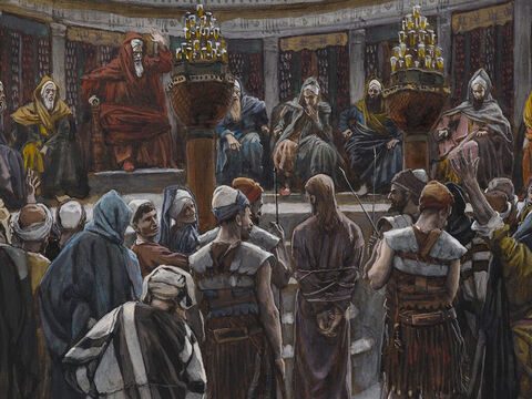 Annas and Caiaphas found many false witnesses ready to accuse Jesus, but they contradicted each other. <br/>(Matthew 26:59-61, Mark 14:55-56).  <br/>The Morning Judgment - James Tissot - Brooklyn Museum. – Slide 3