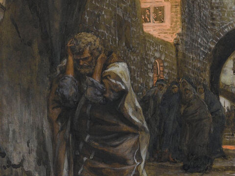 Then Peter remembered what Jesus had said, ‘Before the cock crows, you will deny me three times.’ And he went away, crying bitterly. <br/>(Matthew 26:75, Mark 14:72, John 22:27). <br/>The Sorrow of Saint Peter - James Tissot - Brooklyn Museum. – Slide 11