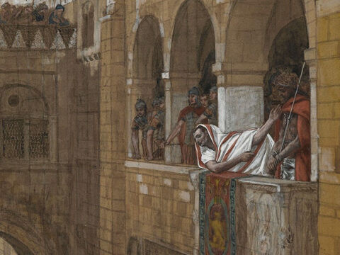 ‘You brought this man to me, accusing him of leading a revolt against the Roman government. I have examined him thoroughly and find him innocent. Herod came to the same conclusion and sent him back to us—nothing this man has done calls for the death penalty.  I will therefore have him scourged then release him.’ <br/>(Luke 23:14-16). <br/>Behold the Man - James Tissot - Brooklyn Museum. – Slide 7