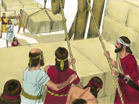 In Jerusalem he made devices invented for use on the towers and on the corner defences so that soldiers could shoot arrows and hurl large stones from the walls. His fame spread far and wide, for he was greatly helped until he became powerful. – Slide 11