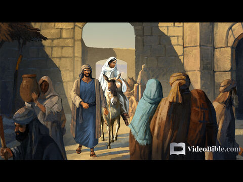 And everyone went to their own town to register. So Joseph also went up from the town of Nazareth in Galilee to Judea, to Bethlehem the town of David, because he belonged to the house and line of David. He went there to register with Mary, who was pledged to be married to him and was expecting a child. – Slide 2