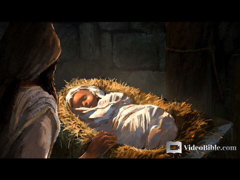 While they were there, the time came for the baby to be born, and she gave birth to her firstborn, a son. She wrapped him in cloths and placed him in a manger, because there was no guest room available for them. – Slide 3