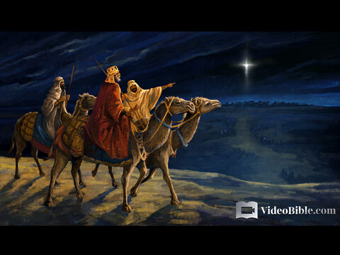 After they had heard the king, they went on their way, and the star they had seen when it rose went ahead of them until it stopped over the place where the child was. When they saw the star, they were overjoyed. – Slide 12