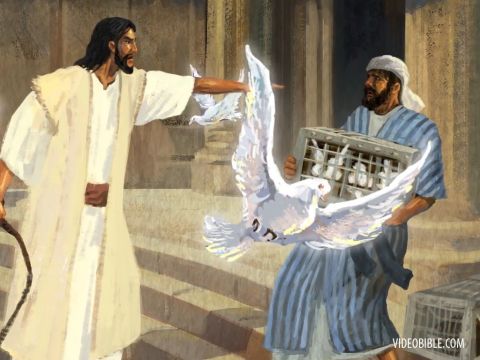 To those who sold doves He said, “Get these out of here! Stop turning my Father’s house into a market!”  <br/>His disciples remembered that it is written: “Zeal for your house will consume me.” – Slide 12